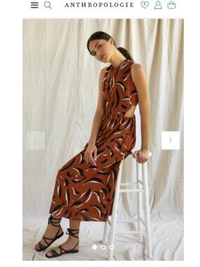 Anthropologie Corey Lynn Calter Cut Out Waist Rust Abstract Midi Dress-orig $198
